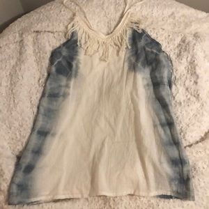 White & blue tie dye beach coverup
